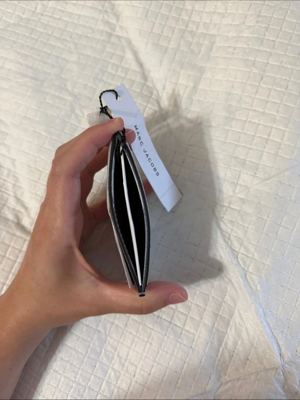 Marc Jacobs Patent Marbled Card Case in Plum and White
